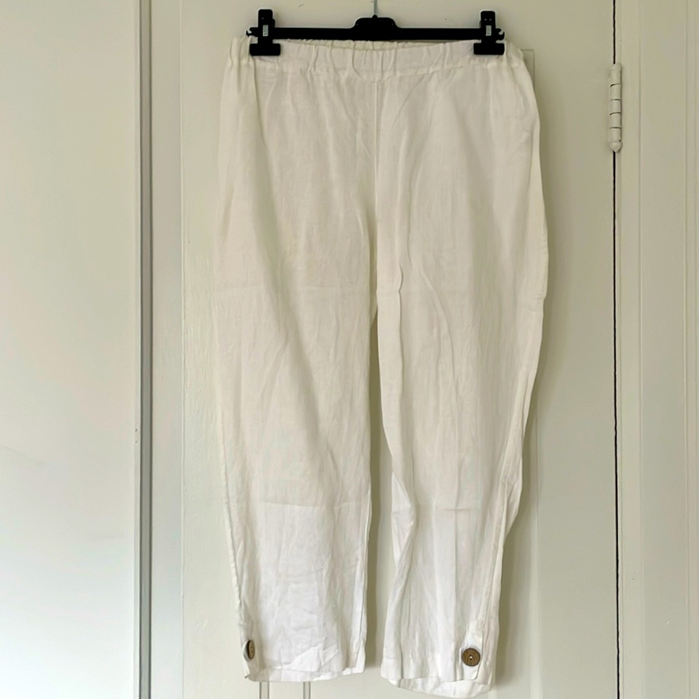 Cropped white linen pants
